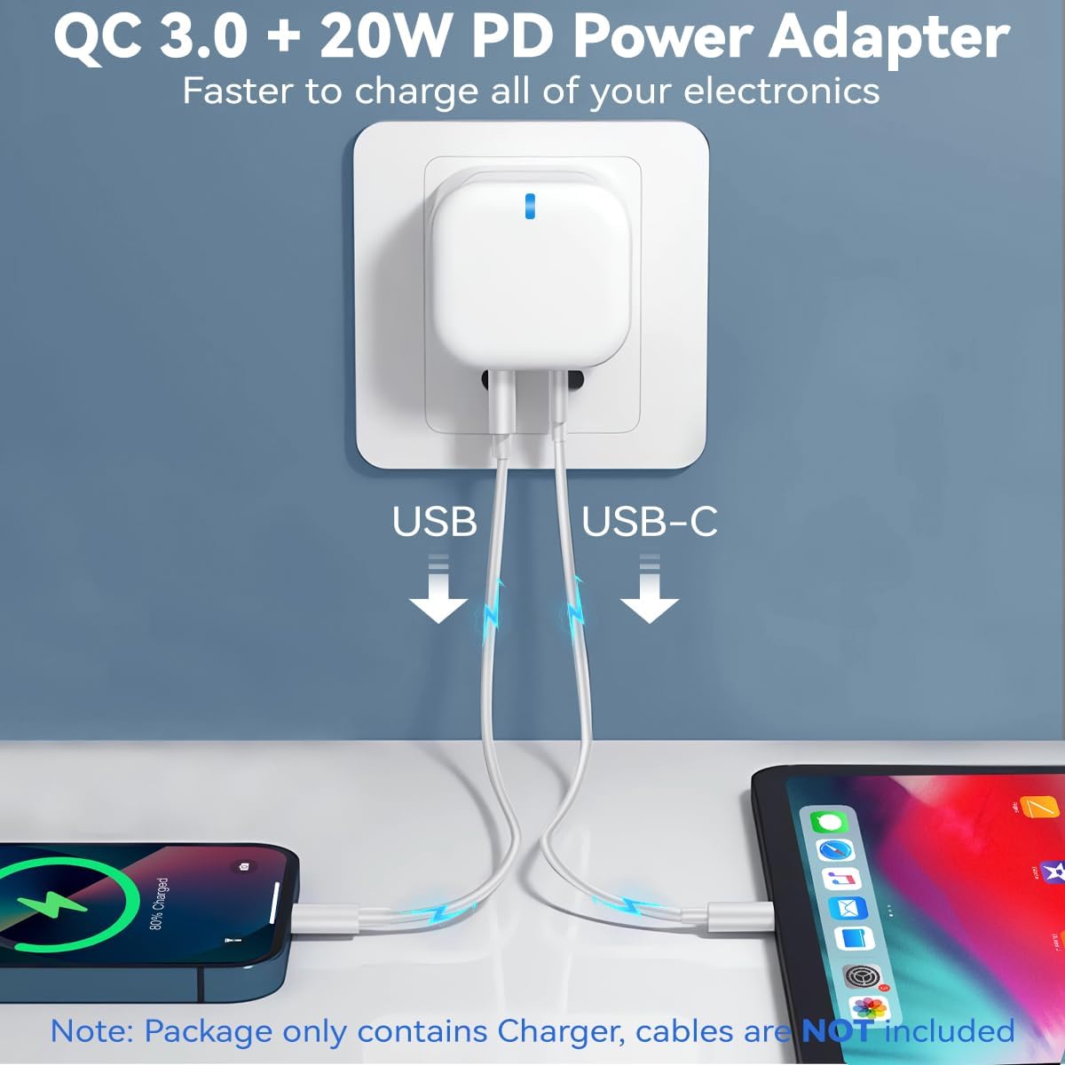 USB and USB-C fast charging plug